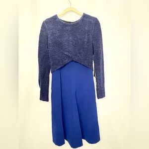 Thakoon Cobalt Mix Media Virgin Wool Long Sleeve Midi Dress New with Tag Runway